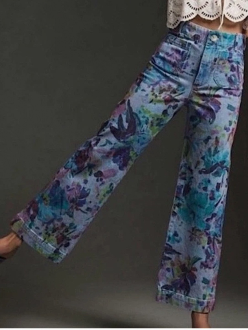 Anthropologie The Colette Cropped Wide Leg Purple Floral 26
